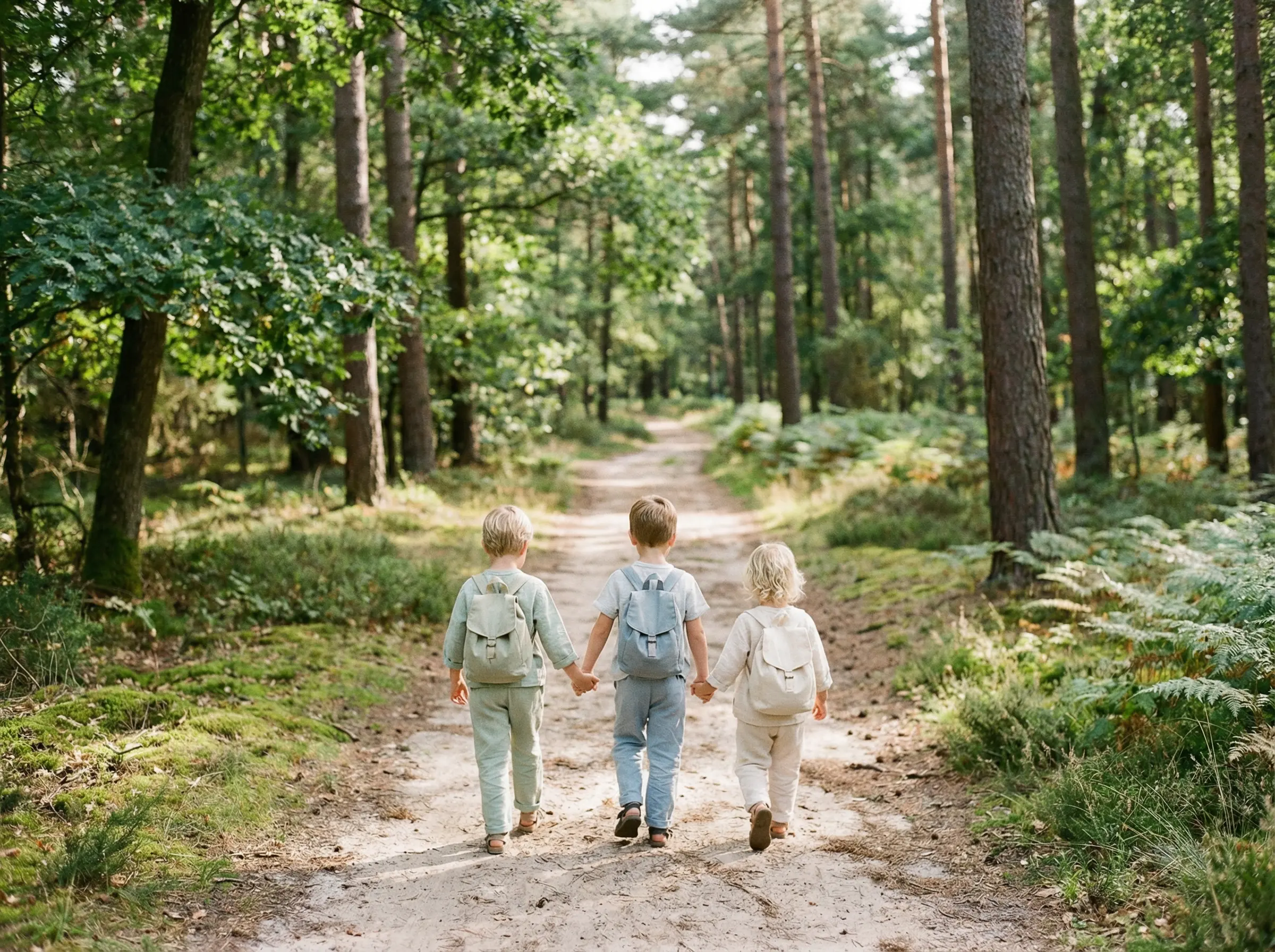 Drie kinderen op een bospad in de omgeving van Orvelter Hof